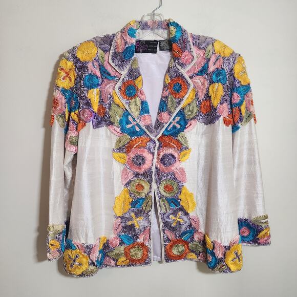Precious Moments vintage 100% silk ribbon and beaded blazer woman's size M / L - Picture 16 of 16